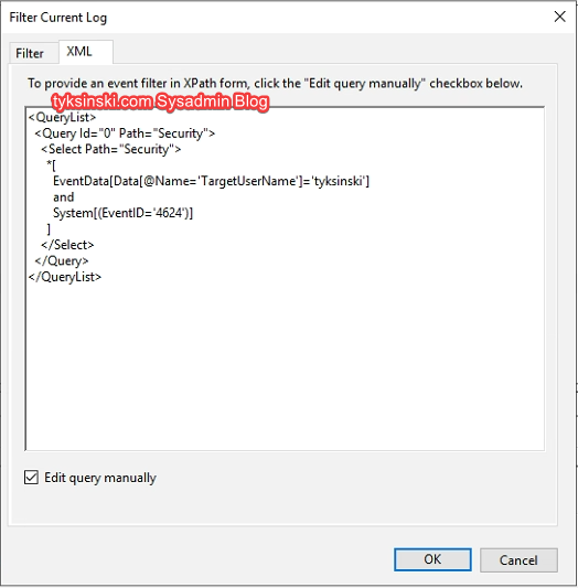 Event Viewer: Filter Logon Event by Username in Server 2019